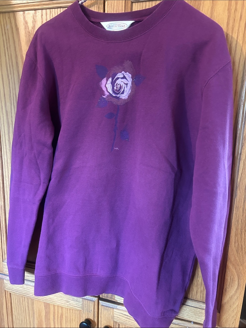 Northern Reflections Plum Crewneck Sweatshirt with Rose Motif